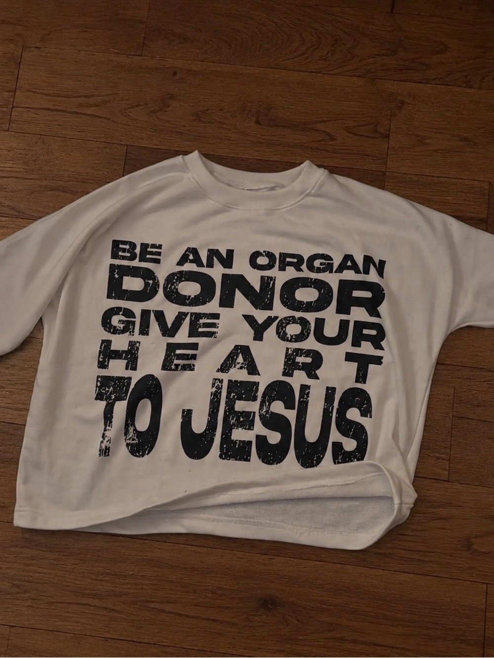 White Short Sleeve Graphic Tee with Black Text